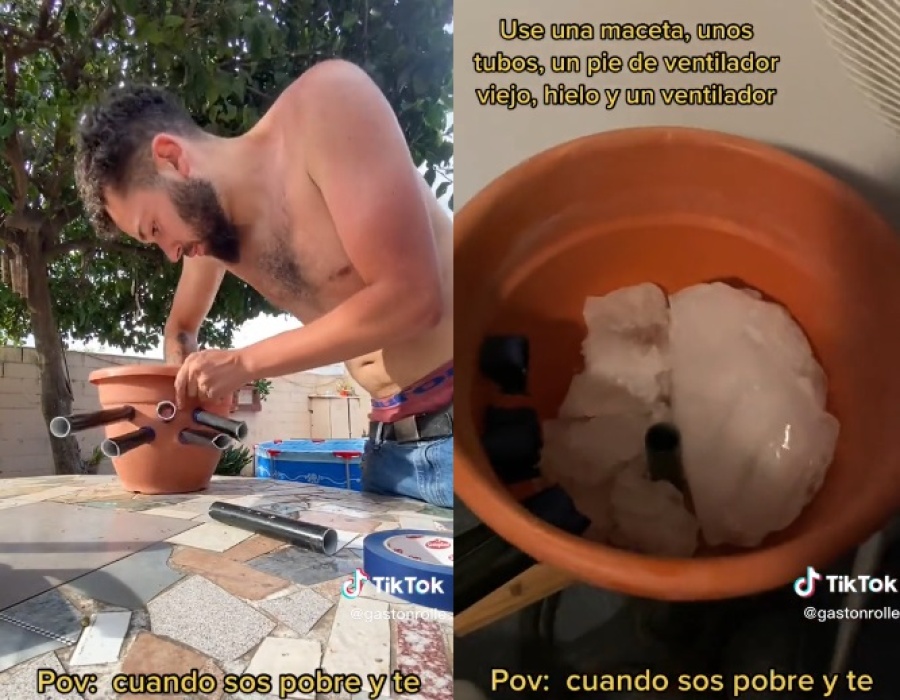 Hizo un ”aire acondicionado casero” con una maceta y mangueras, y es todo un éxito: ”A dormir la siesta fresquito”