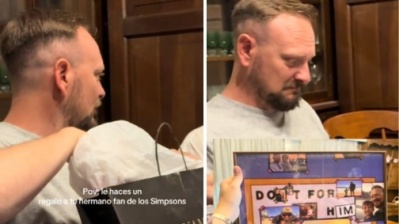 Regalo único: Recibió un cuadro de Los Simpson y su reacción se hizo viral