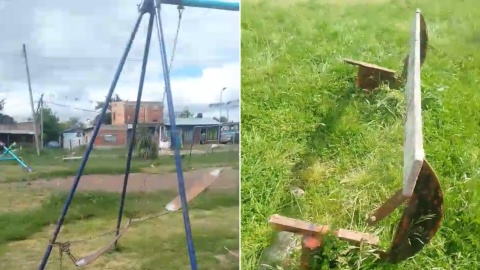 Juegos rotos, pasto largo y luces que no funcionan: vecinos de La Plata mantienen una plaza como pueden