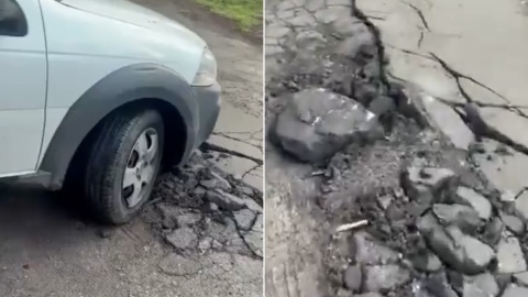Un enorme cr&aacute;ter en una calle de La Plata lleva meses sin arreglar y ya provoc&oacute; da&ntilde;os en varios autos