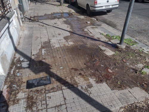 "No sé por dónde caminar": Una pérdida de agua ocupa dos veredas en La Plata