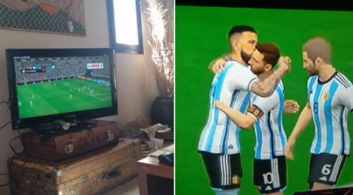 Una señora no sabía donde ver el encuentro de Argentina y por error se quedó mirando un partido de videojuegos