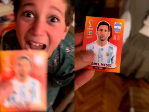 La imperdible reacción de Momo, el hijo de Jimena Baron, al tocarle la figurita de Messi