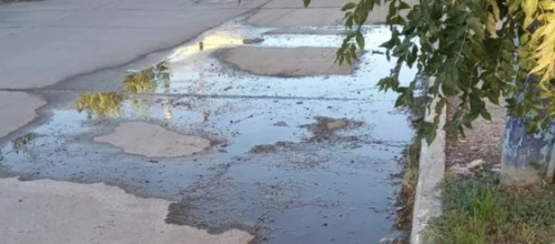 Vecinos de Los Hornos reclaman por una pérdida de agua en 159 y 66