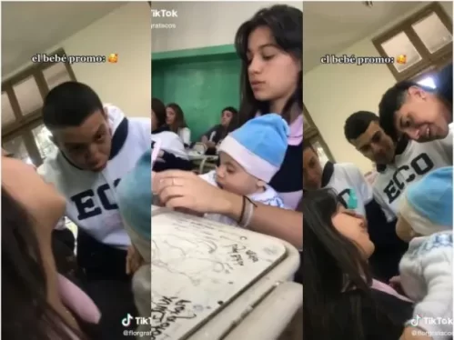"Bebé promo": no tenía con quien dejar a hijo, lo llevó a la escuela y la reacción de los compañeros se hizo viral
