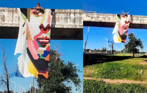 Se le fue de las manos: una ciudadana tejió un tapiz gigante con la cara de Messi