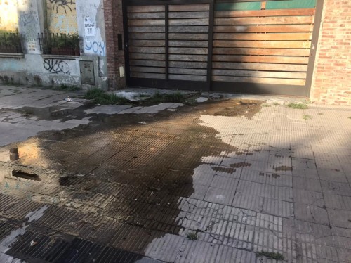 Una gran pérdida de agua en La Plata obstruye una vereda entera