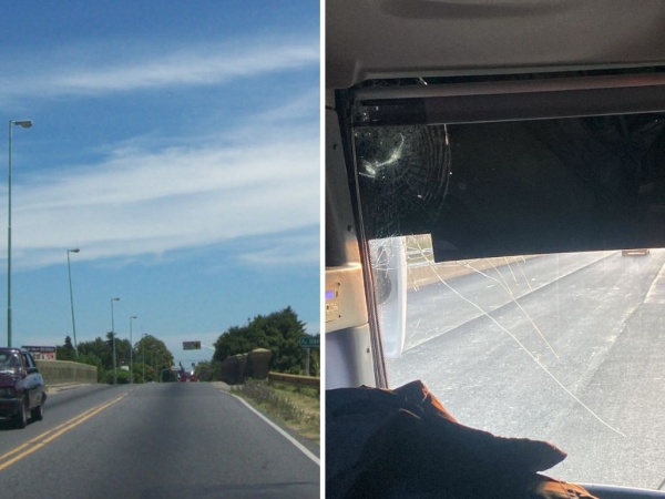 Susto en la Autopista Buenos Aires - La Plata: apedrearon un colectivo y le rompieron una ventana