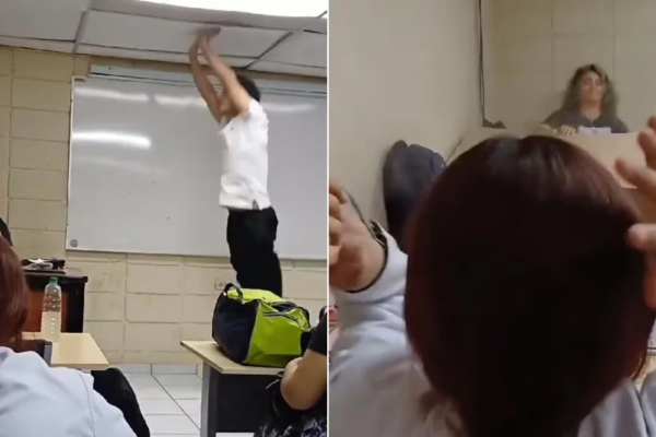 Un estudiante quiso impresionar a su profesora, intentó hacer una acrobacia y tiró el techo abajo
