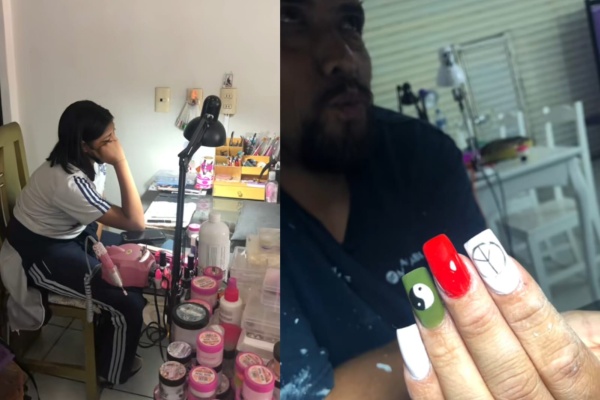 Tenía que dar una prueba en el taller de uñas postizas, su modelo no apareció y llegó su papá al rescate: "¿Cómo no amarlo?"