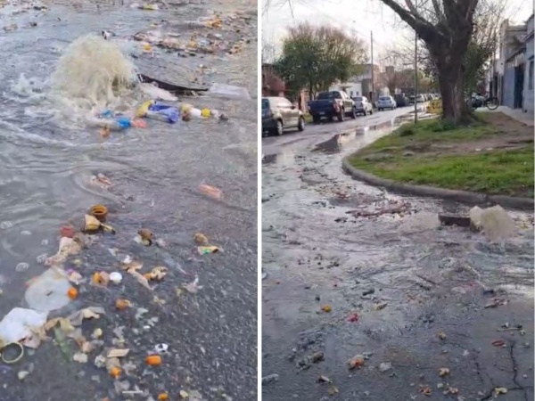 Se taparon las cloacas en 10 y 75 y los desechos flotaron en la calle