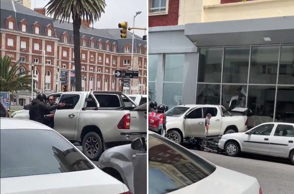 Se bajó de la camioneta para discutir con un repartidor y chocó contra un edificio en pleno centro de Mar del Plata