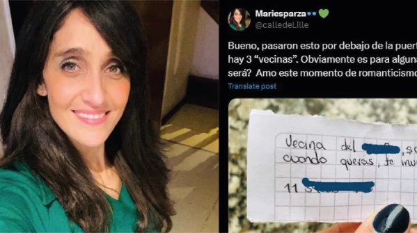 Escuchó ruidos, miró la puerta y vio que un vecino le dejó un papelito escrito con un:“Vecina, sos muy linda, te invitó café"