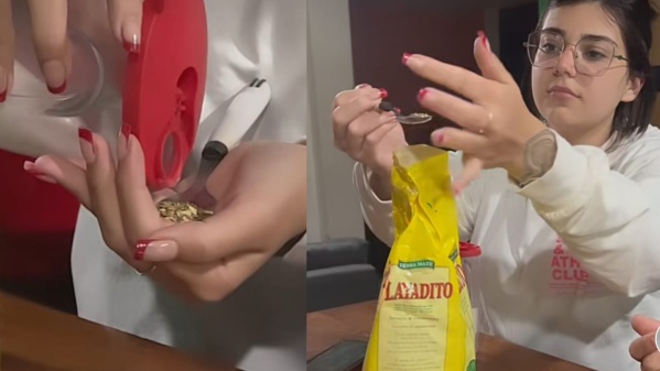 "Es riquísimo digan lo que digan": una platense filmó a su amiga comiendo yerba con azúcar y sorprendió a todos en las redes