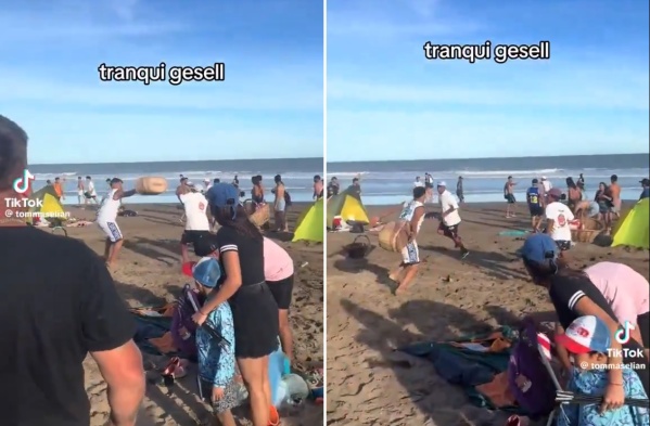 A los “canastazos” en plena playa de Villa Gesell: vendedores ambulantes se trenzaron y todo quedó registrado