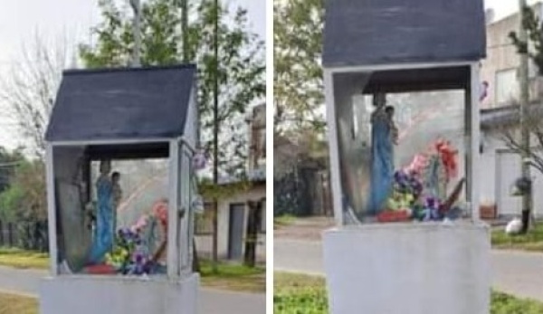 Vecinos de Los Hornos piden que protejan con rejas el monumento de una virgen que fue vandalizada