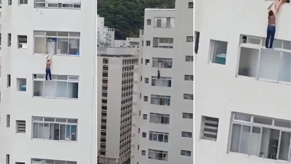 Una mujer que limpiaba un vidrio quedó colgada del piso 16