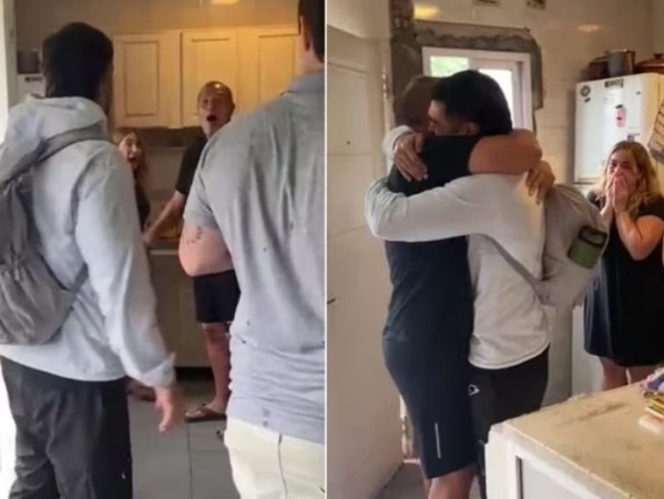 Sorpresa, emoción y llanto: el vídeo viral de un joven que sorprendió a su familia luego de 14 meses sin verla