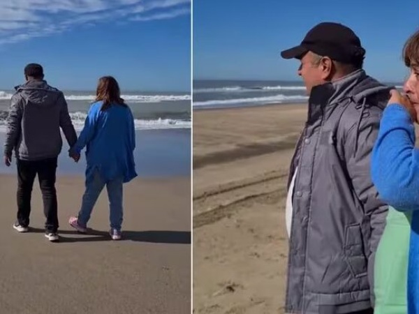Una pareja visitó el mar por primera vez y se emocionaron hasta las lágrimas