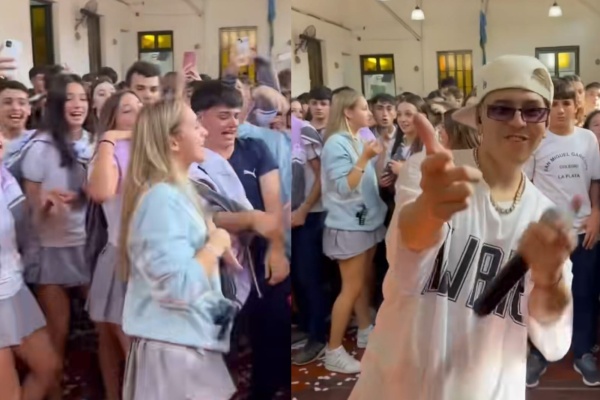 Alumnos de un colegio de La Plata tuvieron un recreo "inolvidable": los visitó una famosa banda de cumbia y "enloquecieron"