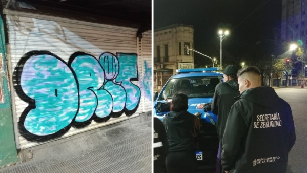 Captaron a una pareja haciendo pintadas en una zona comercial de La Plata y fueron detenidos