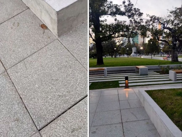 Las baldosas de Plaza San Martín molestan a transeúntes, que denuncian que ya están flojas