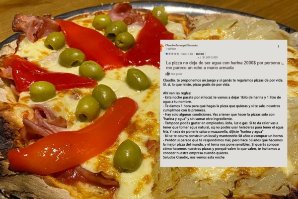 Mal momento para llamarse Claudio: un cliente se quejó del precio de una pizza y la respuesta del local se hizo viral
