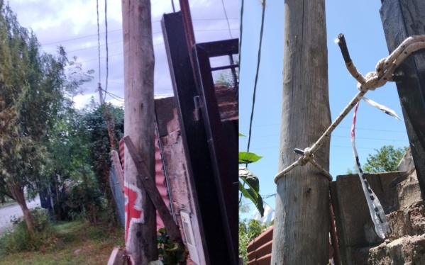 En Villa Elvira requieren el "buen" arreglo de un poste de luz que está sostenido solo por una soga