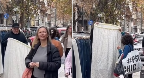 Un mantero se las ingenió y creó un insólito "probador portátil" en medio de la calle: "Lo amo, es excelente"