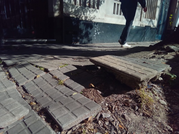 Reclaman por el estado de las baldosas en 3 y 45: "La semana pasada se cayó una señora"