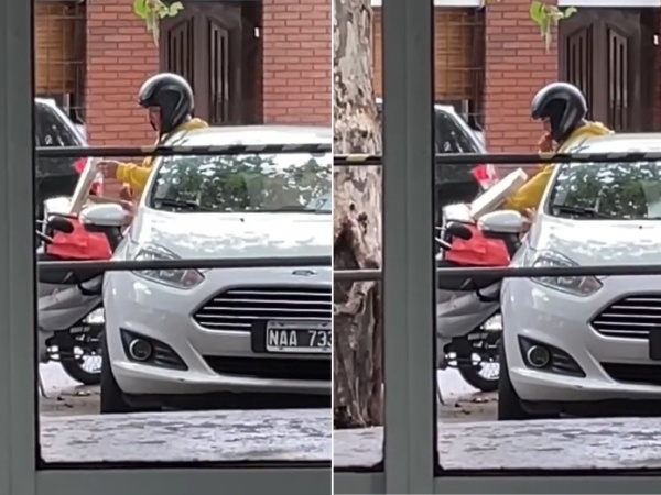 Pidió una pizza, llegó un delivery hambriento y lo grabó con las manos en la masa: "Qué jugador"