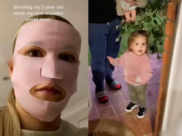 Una niña vio a su tía con mascarilla y se asustó de una forma muy cómica