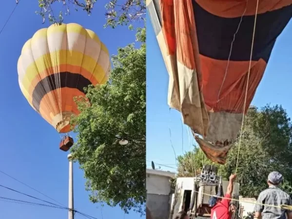 Un globo aerostático aterrizó en el patio de una casa y revolucionó a un barrio entero