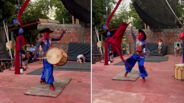 Furor en las redes por el Spiderman que baila folklore