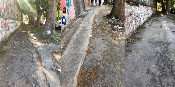 Quejas por el estado de las veredas de diagonal 73 y 58: "Ni siquiera hay vereda y estamos en pleno centro"