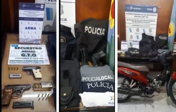 Robaron en Navidad, y cayeron esta tarde en un allanamiento en Ringuelet: encontraron ropa de la Policía, una moto y armas