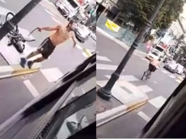 "Momento de furia": casi lo atropella un micro en La Plata y fue directo a pegarle al conductor