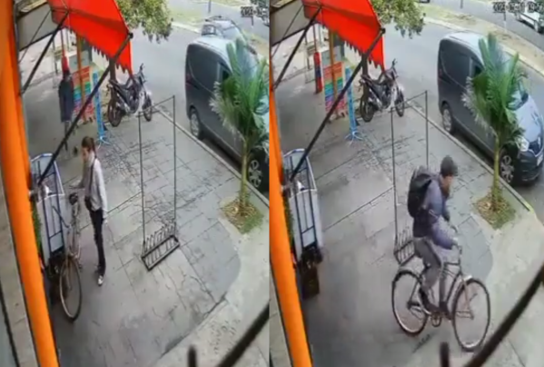 Un hombre robó una bicicleta en la puerta de un comercio en La Plata y quedó filmado