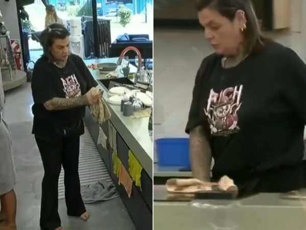 Un asco: Sandra limpió su ojota con el repasador que usan para la cocina