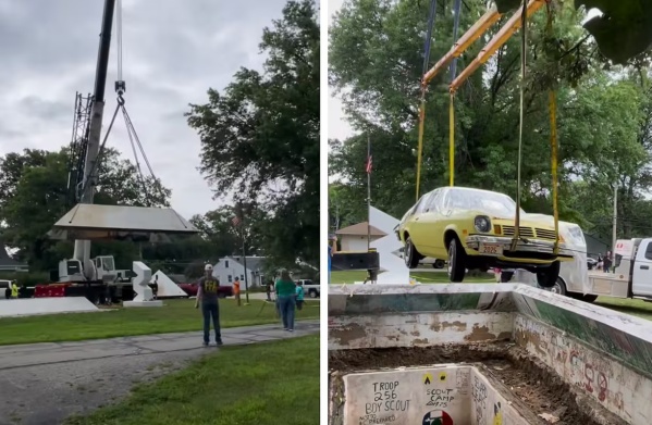 Desentierran un Chevrolet Vega nuevo tras 50 años enterrado en una cápsula del tiempo en Estados Unidos