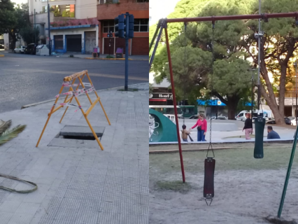 Bancos rotos, pozos sin tapar y juegos sin poder usarse: en estas condiciones se encuentra Plaza Paso