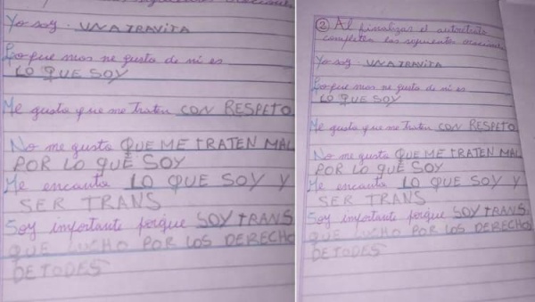 &quot;Yo soy una travita&quot; dijo una nena de 7 años en una tarea escolar