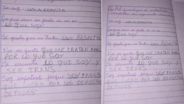 &quot;Yo soy una travita&quot; dijo una nena de 7 años en una tarea escolar