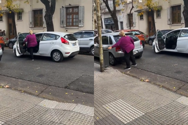 Una señora se llevó miles de elogios porque en medio de un caos de tránsito se bajó a tirar una cáscara al canasto de basura