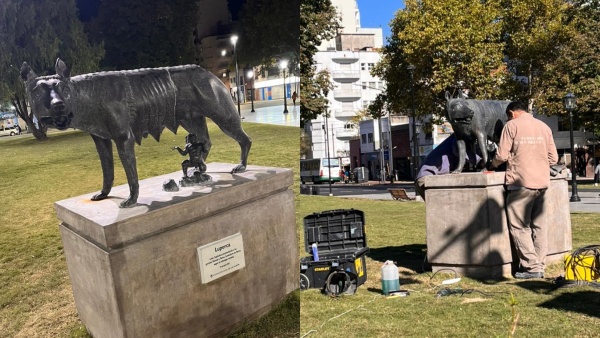 En La Plata reapareci&oacute; el peque&ntilde;o R&oacute;mulo de la estatua de la Loba en Plaza Italia