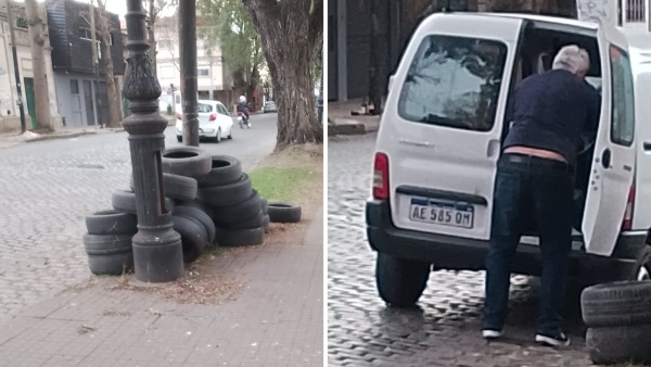 Indignaci&oacute;n en La Plata: denuncian que un hombre arroja neum&aacute;ticos y residuos una y otra vez en plena vereda