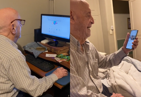 “No me das ni bola”: un abuelo de 97 años recibió la ayuda de su nieta para usar Facebook y ahora es furor en las redes