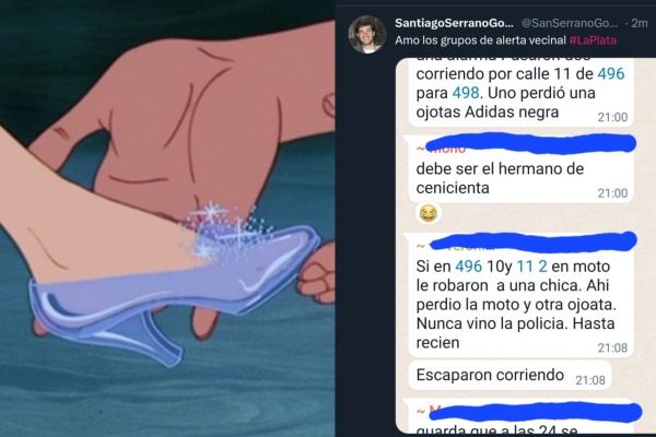 "Debe ser el hermano de cenicienta": un joven de La Plata publicó un chat vecinal sobre un robo que terminó "desencantado"