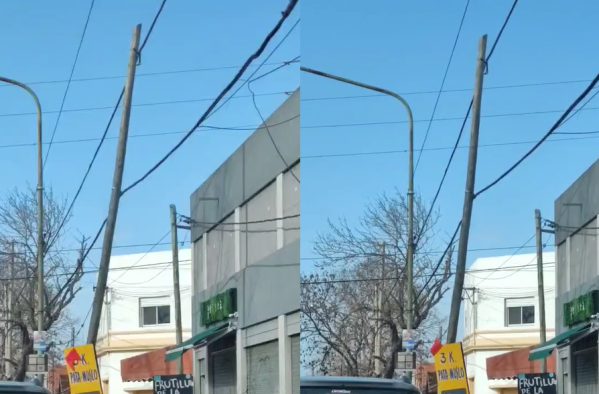 En 38 y 120, los frentistas se quejaron por un poste que “está a punto de caerse”