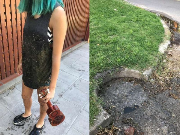POBRECITA: Una chica se cay&oacute; en un pozo en la calle de dos metros en La Plata